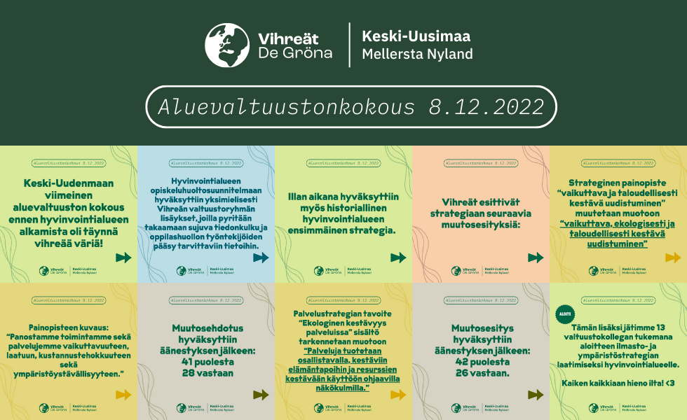 Viimeinen aluevaltuuston kokous ennen hyvinvointialueen starttaamista sujui vihreä viiri liehuen!