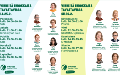 Uudenmaan Vihreiden eduskuntavaalien kampanjakiertue alkaa 25.2.-26.2.