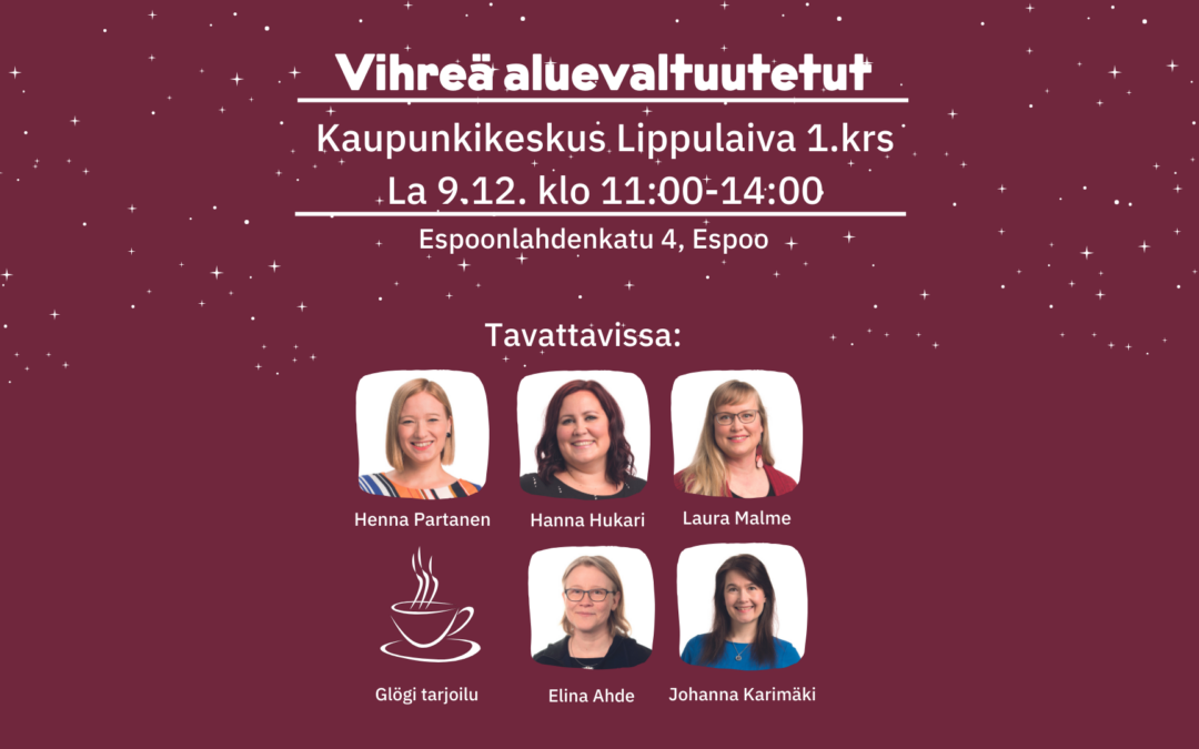 Tervetuloa Glögihetkeen Länsi-Uudemaan aluevaltuutettujen kanssa Kaupunkikeskus Lippulaivaan 9.12.