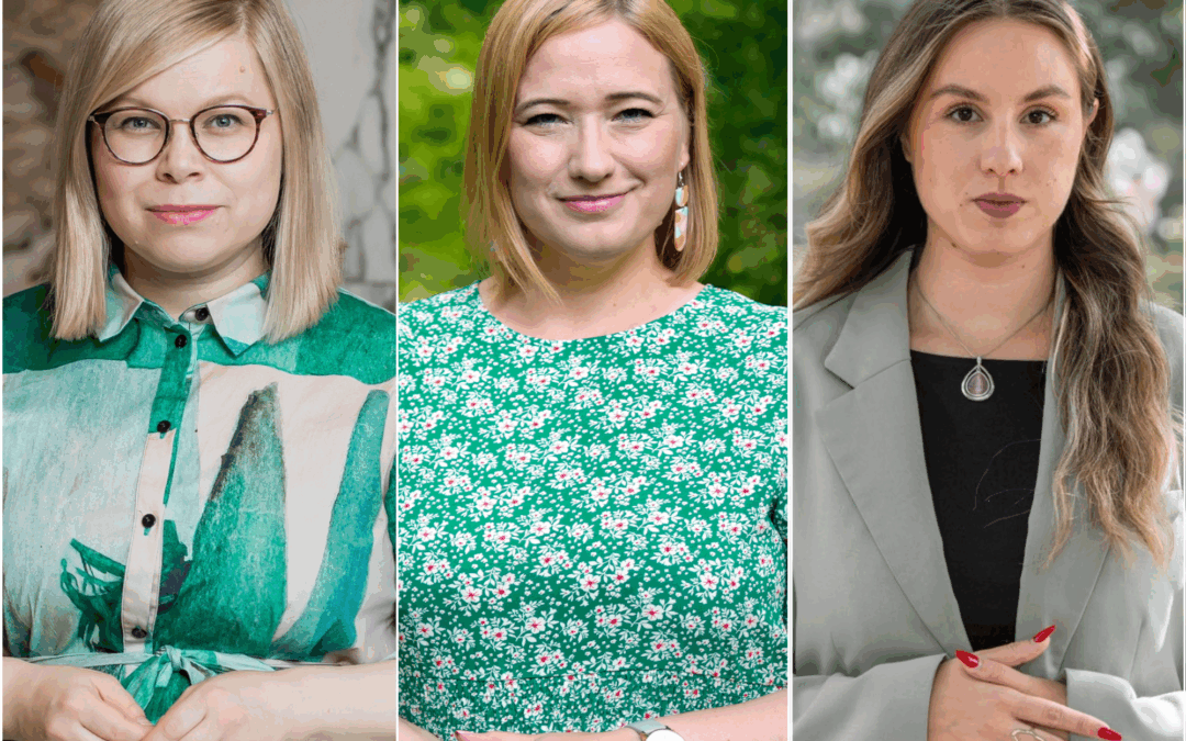 Kuvassa aluevaltuustoryhmän 1. varapuheenjohtaja Saara Hyrkkö, Aluevaltuustoryhmän puheenjohtaja Henna Partanen sekä aluevaltuustoryhmän 2. varapuheenjohtaja Maria Saita.