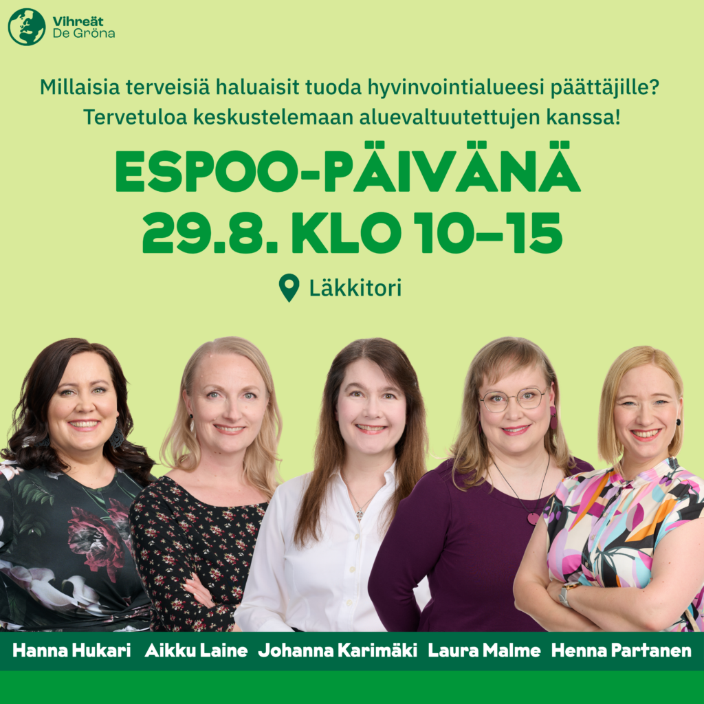 Tule tapaamaan aluevaltuutettuja Espoo-päivänä 29.8.